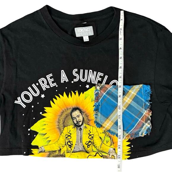 Post Malone Black Yellow Sunflower Cropped Pocket Upcycled Tee size S RCNSTRCT - Picture 5 of 8